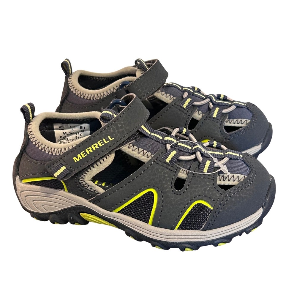 NWOT Merrell Hydro H2O Hiker Kids Navy Lime Leather Hiking Sandal Size 8M Summer